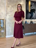 MDB Kadın Kısa Kollu Bisiklet Yaka Midi Viskon Iki Iplik Elbise thumbnail 3