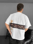MDB Ön Ve Arka Baskılı Oversize Bisiklet Yaka Tshirt  Beyaz thumbnail 1