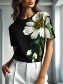 MDB Kadın Kısa Kollu Bisiklet Yaka çiçek Baskılı Süprem Bluz thumbnail 3
