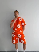 MDB İki İplik Kumaş Baskılı Tshirt Şortlu Takım Turuncu thumbnail 2