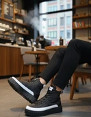 ET0811 Yüksek Taban Siyah Paraşüt Kumaş Beyaz Cilt Detaylı Yarım Bilek Spor Bot thumbnail 1