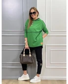 MDB Kadın Yeşil Kapşonlu Etek Ucu Detay Arma Ters Dikiş Gorunumlu Ikili Takım thumbnail 3