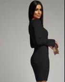 MDB Kadın Uzun Kollu Kare Yaka Kol Ucu Ispanyol Triko Elbise thumbnail 3