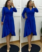 MDB Krep Kumaş idi Boy Kuşaklı Uzunkol Elbise thumbnail 5