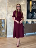 MDB Kadın Kısa Kollu Bisiklet Yaka Midi Viskon Iki Iplik Elbise thumbnail 6