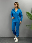 MDB Kadın Uzun Kol V Yaka Kapüşon Detay Sweat Ve Yüksel Bel Eşofman Ikili Takım thumbnail 7