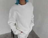 MDB Kışlık Bisiklet Yaka Üç İplik Basic weathirt  Beyaz thumbnail 2