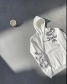 MDB Uzun Kol Kapşonlu Baskılı weathirt  Beyaz thumbnail 4