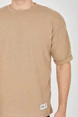 MDB Unisex Jakar Kumaş Rahat Kol Thirt  Kahverengi thumbnail 2