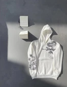 MDB Uzun Kol Kapşonlu Baskılı weathirt  Beyaz thumbnail 2