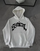 MDB Üç İplik Kapşonlu Baskılı Oversize weathirt  Beyaz thumbnail 2