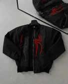 MDB Unisex Uzun Kol Örümcek Baskılı Bomber Ceket  iyah thumbnail 2