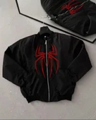MDB Unisex Uzun Kol Örümcek Baskılı Bomber Ceket  iyah thumbnail 1