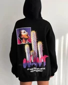 MDB Baskılı Üç İplik Kapüşonlu Oversize weatshirt  iyah thumbnail 2