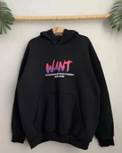 MDB Baskılı Üç İplik Kapüşonlu Oversize weatshirt  iyah thumbnail 3