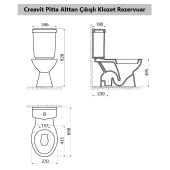 Creavit Pitta Alttan Çıkışlı Klozet + Rezervuar + İç Takım + Çınar TP Yavaş Kapanan Kapak 4 'lü Set thumbnail 4