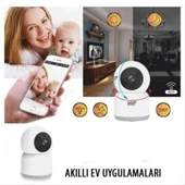 360 Derece Dönebilen Full HD - 1080P Wi - Fi Akıllı IP Kamera Bebek Odası, Salon, Güvenlik Kamerası - 1