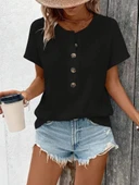 MDB Kadın Kısa Kollu Yakası Açık önden Düğmeli Waffle Bluz thumbnail 1