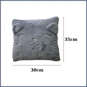 Kedi Nakış Desenli Pelüş Seyahat Yastığı / Araç Uçak Otobüs İçin Yumuşak Konforlu Kırlent 30x35 cm thumbnail 3
