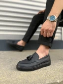 JY153 Bloom Bağcıksız Püsküllü Cilt Erkek Günlük Spor Klasik Ayakkabı CST - Siyah thumbnail 3