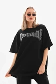 MDB Unisex Taş Desenli Oversize Thirt  Beyaz thumbnail 1
