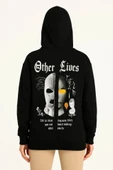 MDB Üç İplik Kapşonlu ön Ve Arka Baskılı weathirt Hoodie iyah thumbnail 2