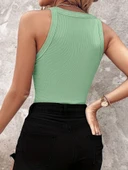 MDB Kadın Halter Kollu Yuvarlak Taşlı Yaka Damla Detaylı Kaşkorse Bluz thumbnail 3