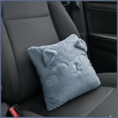Kedi Nakış Desenli Pelüş Seyahat Yastığı / Araç Uçak Otobüs İçin Yumuşak Konforlu Kırlent 30x35 cm thumbnail 1