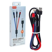 Powermaster JKX-44 Usb To Micro Usb Type-C Lightning 3’lü 2.4 Amper Şarj Kablosu - 2