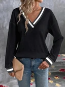 MDB Kadın Uzun Kollu V Yakalı Waffle Bluz thumbnail 1