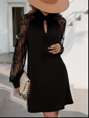 MDB Kadın Uzun Kollu Damla Detaylı Sandy Mini Elbise thumbnail 6