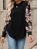 MDB Kadın Uzun Kollu Bisiklet Yakalı Kolun çiçek Desenli Viskon Iki Iplik Bluz thumbnail 6