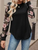 MDB Kadın Uzun Kollu Bisiklet Yakalı Kolun çiçek Desenli Viskon Iki Iplik Bluz thumbnail 3