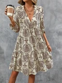 MDB Kadın Uzun Kollu V Yakalı Fırfırlı Mini Süprem Elbise thumbnail 2