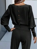 MDB Kadın Uzun Kollu Yuvarlak Yakalı Düğmeli Ithal Krep Bluz thumbnail 1