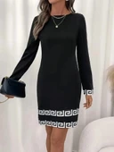 MDB Kadın Uzun Kollu Bisiklet Yaka Mini Ithal Krep Elbise thumbnail 3