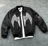 MDB Tam Fermuarlı Uzun Kol Baskılı Bomber Ceket  iyah thumbnail 4