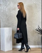 MDB Kadın Uzun Kollu Yakalı Midi Viskon Iki Iplik Elbise thumbnail 3