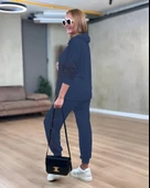 MDB Kadın Uzun Kollu Kapşonlu Viskon Iki Iplik Bluz Ve Pantolon Ikili Takım thumbnail 2