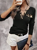 MDB Kadın Uzun Kollu V Yakalı Kaşkorse Bluz thumbnail 1