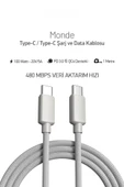 PDAteknoloji 100W Örgülü Type C to Type C SPK-10 Monde 1mt Data ve Şarj Kablosu thumbnail 2