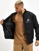 MDB Unisex Uzun Kol Baskılı Bomber Ceket  iyah thumbnail 3