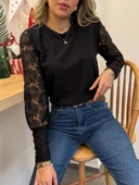 MDB Kadın Uzun Kollu Bisiklet Yaka Kolları çiçekli Waffle Bluz thumbnail 7