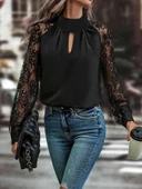 MDB Kadın Uzun Kollu Göğüs Pencere Detay Yaka Boğazlı Kolları Tüllü Sandy Bluz thumbnail 1