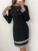 MDB Kadın Uzun Kollu Bisiklet Yaka Mini Ithal Krep Elbise thumbnail 4