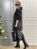 MDB Kadın Uzun Kollu Kapüşon Ve Deri Detay Diz üstü Elbise thumbnail 7