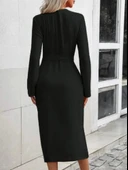 MDB Kadın Uzun Kollu önden Düğmeli Beli Kuşaklı Aerobin Midi Elbise thumbnail 3