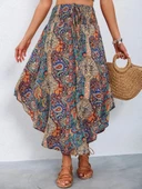 MDB Kadın Beli Lastikli Bağcıklı Asimetrik Kesim Detaylı Desenli Bürümcük Etek thumbnail 1