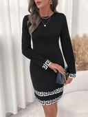 MDB Kadın Uzun Kollu Bisiklet Yaka Mini Ithal Krep Elbise thumbnail 2