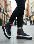 ET0811 Yüksek Siyah Taban Paraşüt Kumaş Turuncu Cilt Detaylı Yarım Bilek Spor Bot thumbnail 1